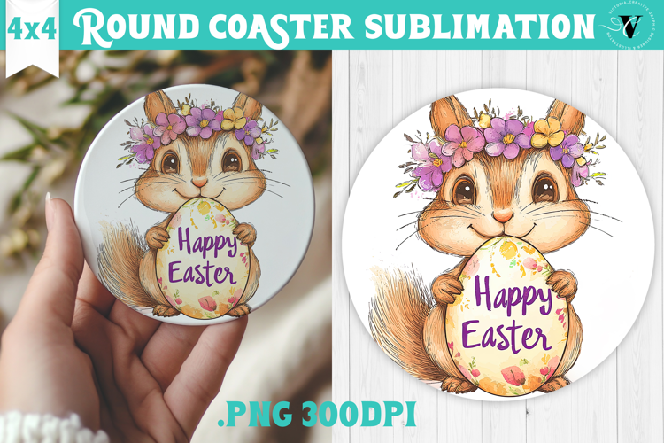 Easter Round Coaster | Watercolor Chipmunk | Happy Easter