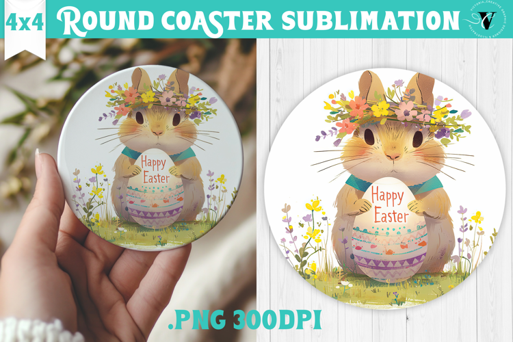Easter Round Coaster | Watercolor Chipmunk | Happy Easter