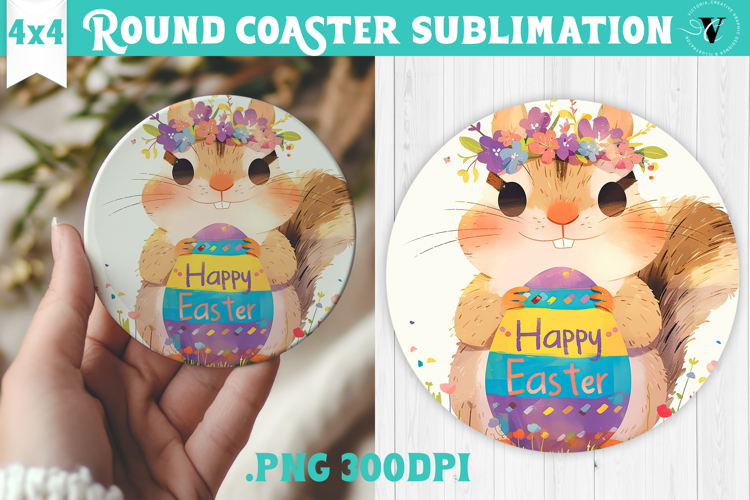 Easter Round Coaster | Watercolor Chipmunk | Happy Easter