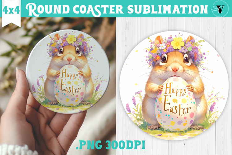 Easter Round Coaster | Watercolor Chipmunk | Happy Easter