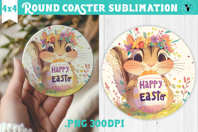 Easter Round Coaster | Watercolor Chipmunk | Happy Easter