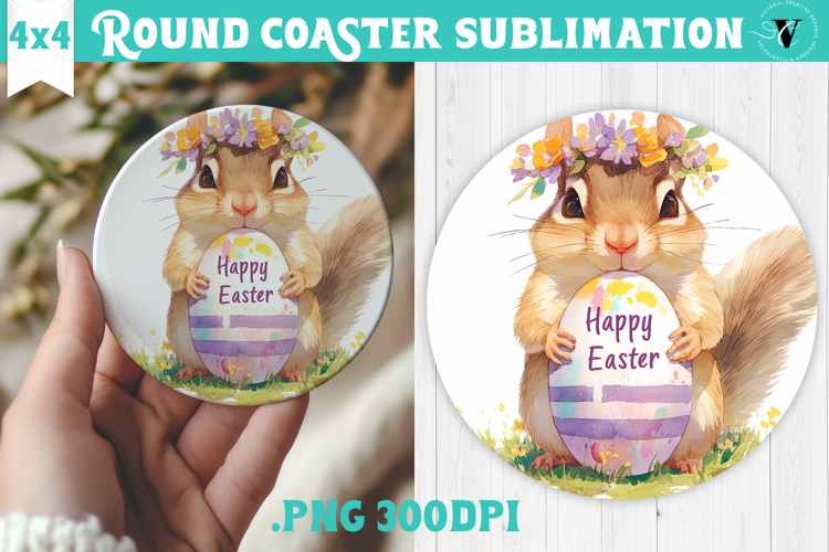 Easter Round Coaster | Watercolor Chipmunk | Happy Easter