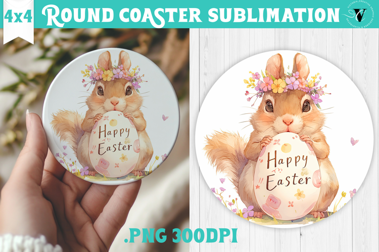 Easter Round Coaster | Watercolor Chipmunk | Happy Easter