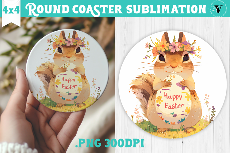Easter Round Coaster | Watercolor Chipmunk | Happy Easter