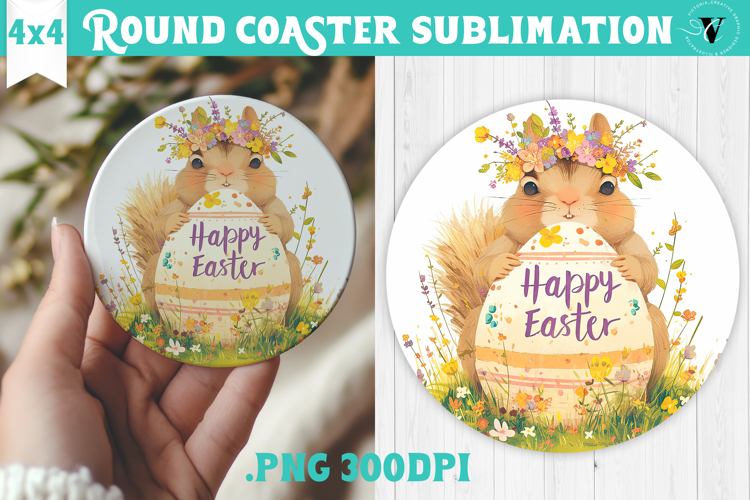 Easter Round Coaster | Watercolor Chipmunk | Happy Easter