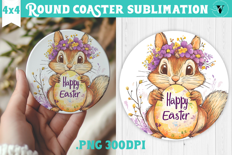 Easter Round Coaster | Watercolor Chipmunk | Happy Easter