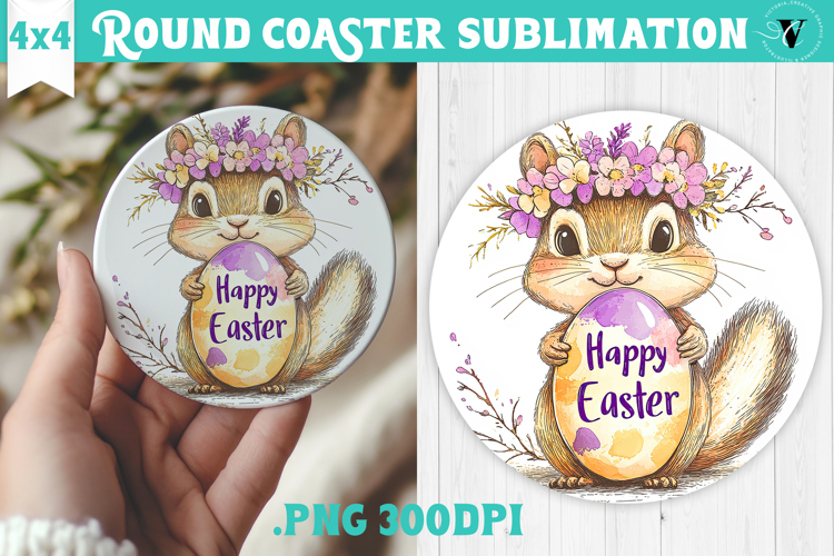 Easter Round Coaster | Watercolor Chipmunk | Happy Easter