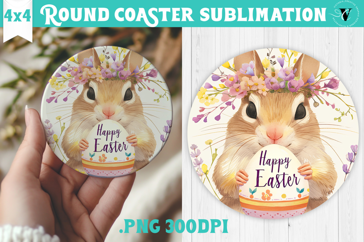 Easter Round Coaster | Watercolor Chipmunk | Happy Easter