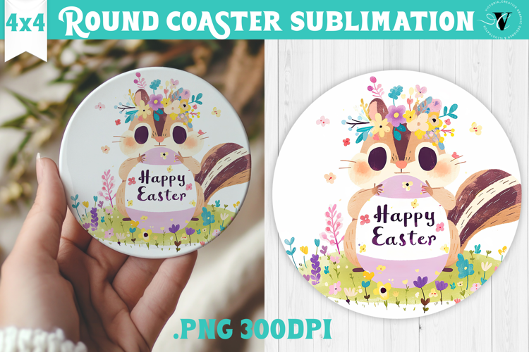 Easter Round Coaster | Watercolor Chipmunk | Happy Easter