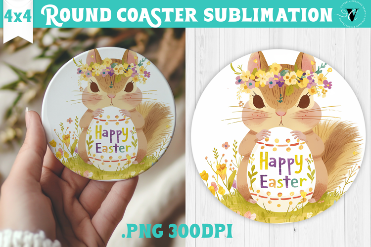 Easter Round Coaster | Watercolor Chipmunk | Happy Easter
