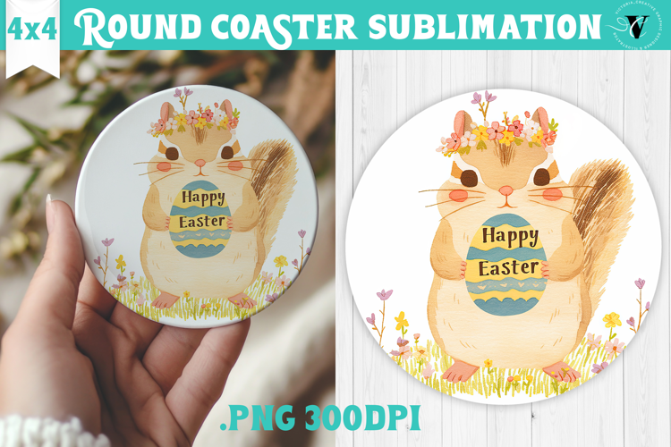 Easter Round Coaster | Watercolor Chipmunk | Happy Easter