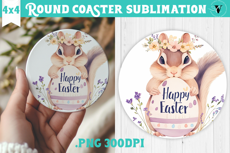 Easter Round Coaster | Watercolor Chipmunk | Happy Easter