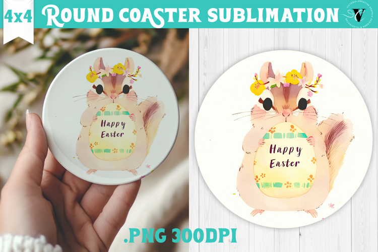 Easter Round Coaster | Watercolor Chipmunk | Happy Easter