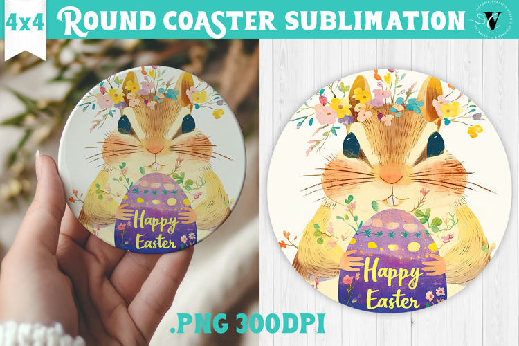 Easter Round Coaster | Watercolor Chipmunk | Happy Easter