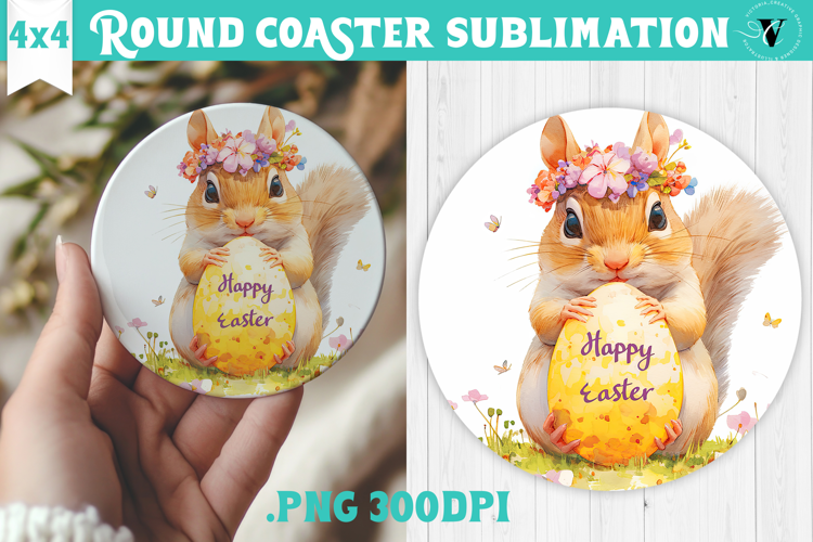 Easter Round Coaster | Watercolor Chipmunk | Happy Easter