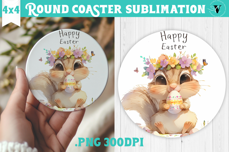 Easter Round Coaster | Watercolor Chipmunk | Happy Easter