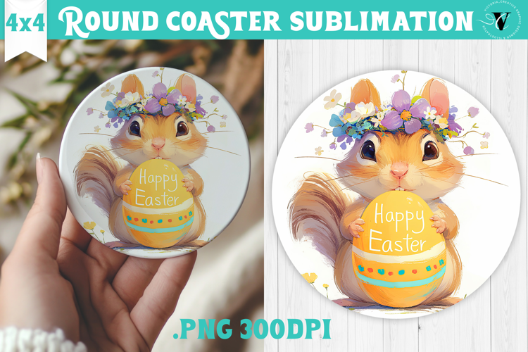 Easter Round Coaster | Watercolor Chipmunk | Happy Easter