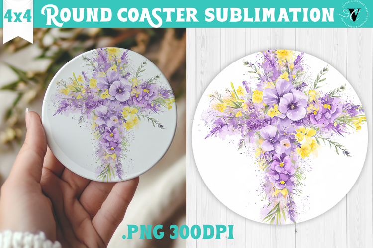 Easter Round Coaster | Watercolor Cross | Happy Easter
