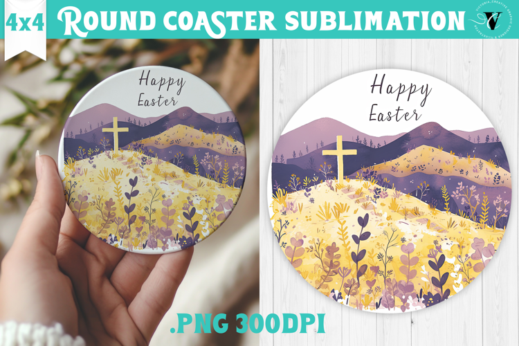 Easter Round Coaster | Watercolor Cross | Happy Easter