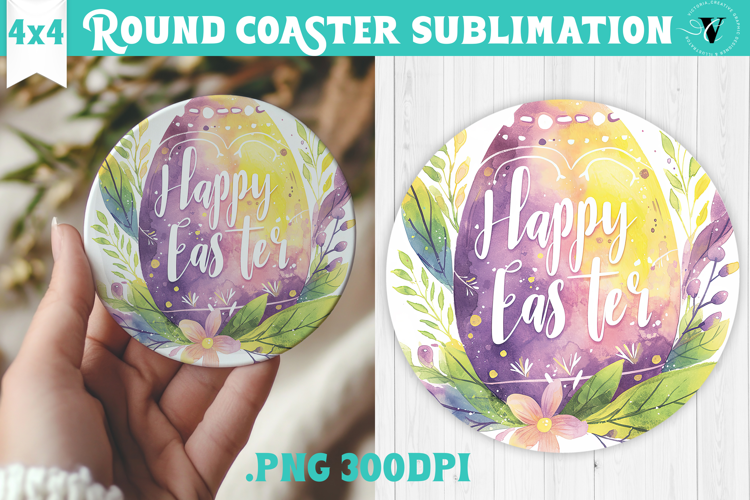 Easter Round Coaster | Watercolor Egg | Happy Easter