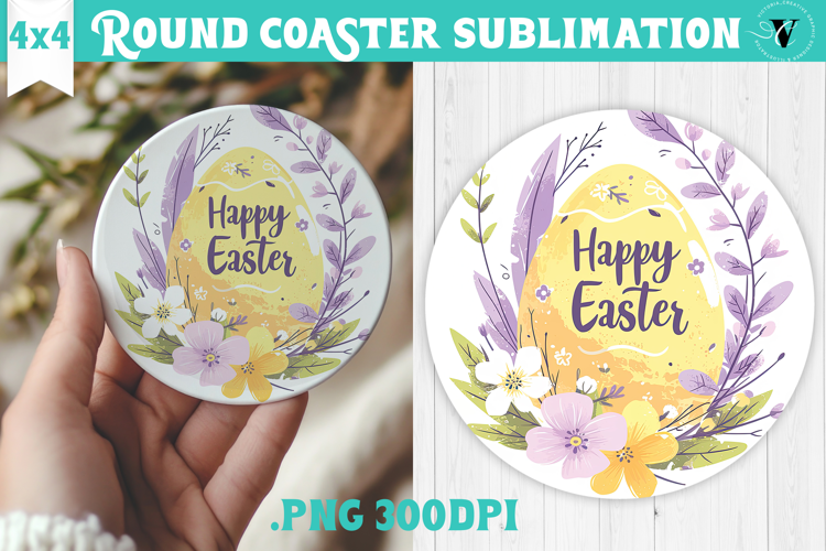 Easter Round Coaster | Watercolor Egg | Happy Easter