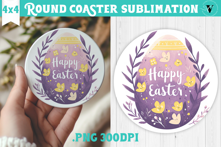 Easter Round Coaster | Watercolor Egg | Happy Easter