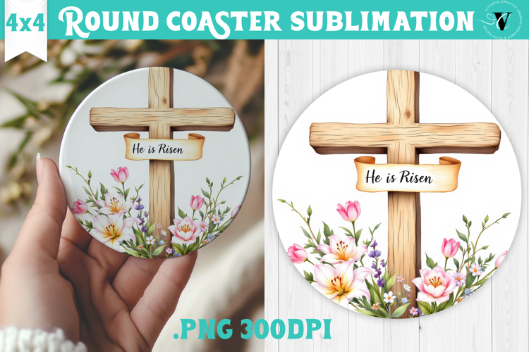 Easter Round Coaster | Watercolor Cross | Happy Easter