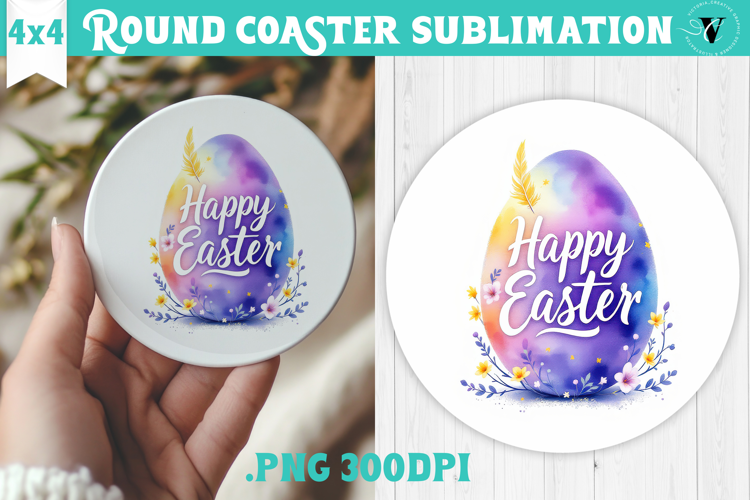 Easter Round Coaster | Watercolor Egg | Happy Easter