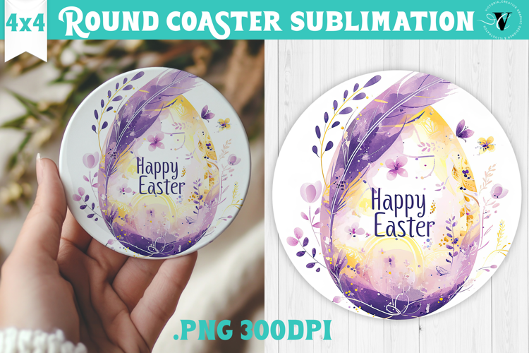 Easter Round Coaster | Watercolor Egg | Happy Easter