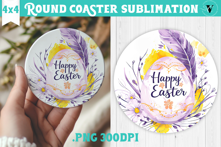 Easter Round Coaster | Watercolor Egg | Happy Easter