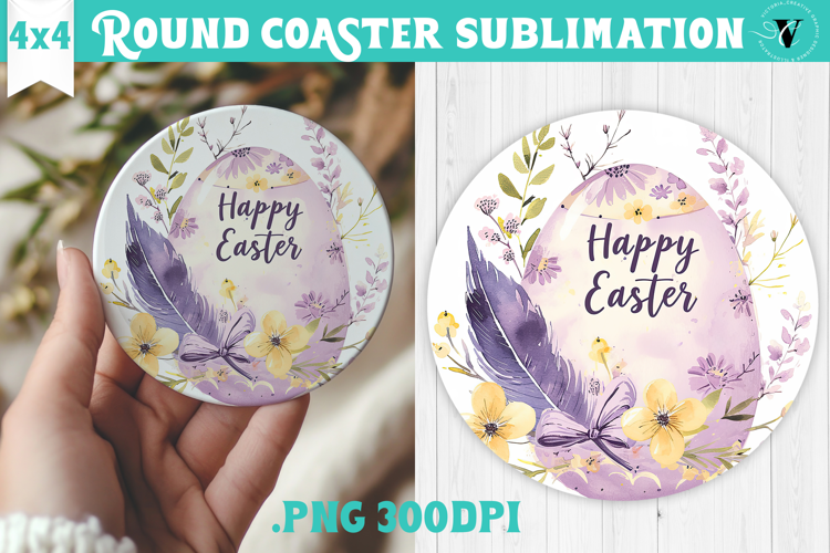 Easter Round Coaster | Watercolor Egg | Happy Easter