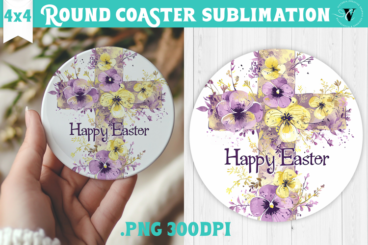 Easter Round Coaster | Watercolor Cross | Happy Easter