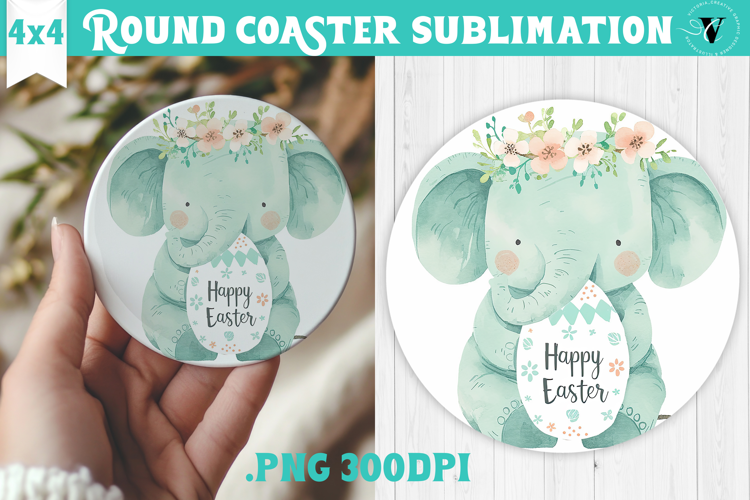 Easter Round Coaster | Watercolor Elephant | Happy Easter