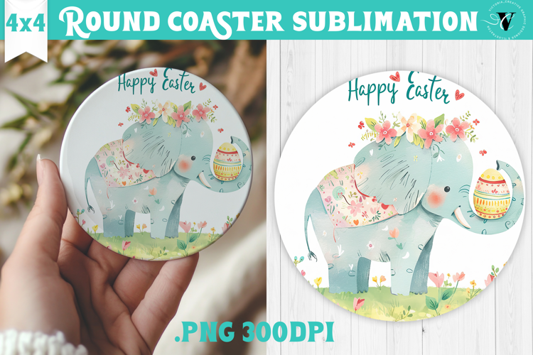 Easter Round Coaster | Watercolor Elephant | Happy Easter