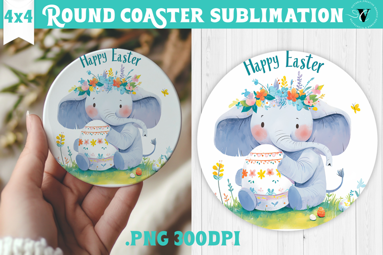 Easter Round Coaster | Watercolor Elephant | Happy Easter