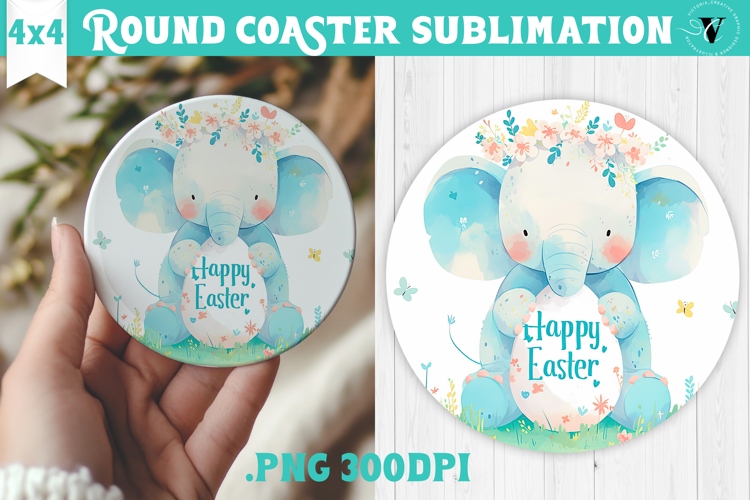 Easter Round Coaster | Watercolor Elephant | Happy Easter