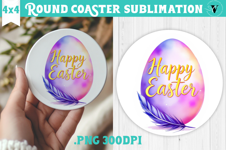 Easter Round Coaster | Watercolor Egg | Happy Easter example image 1