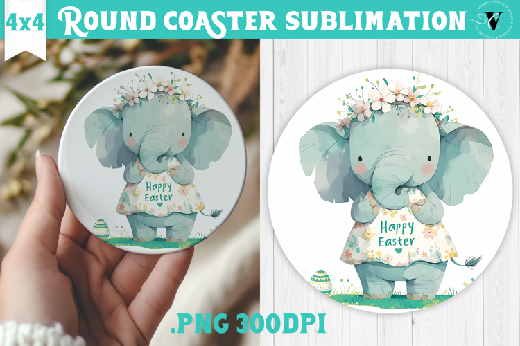 Easter Round Coaster | Watercolor Elephant | Happy Easter