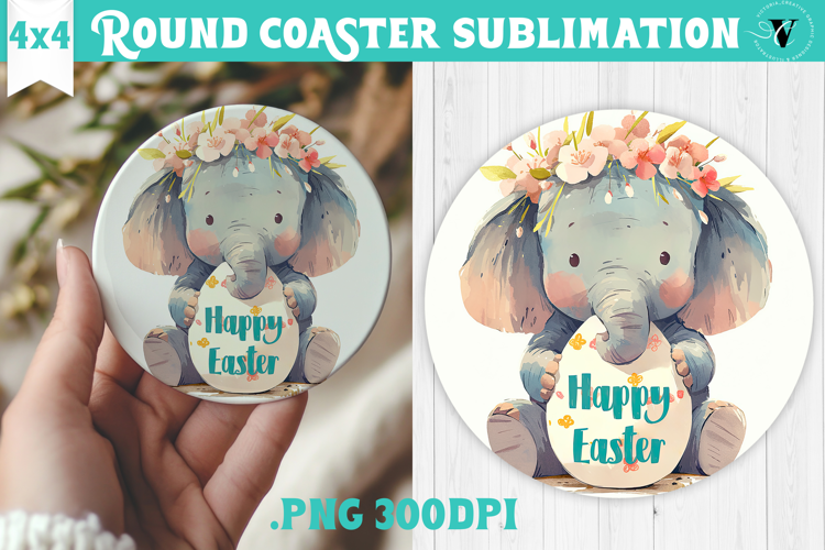 Easter Round Coaster | Watercolor Elephant | Happy Easter