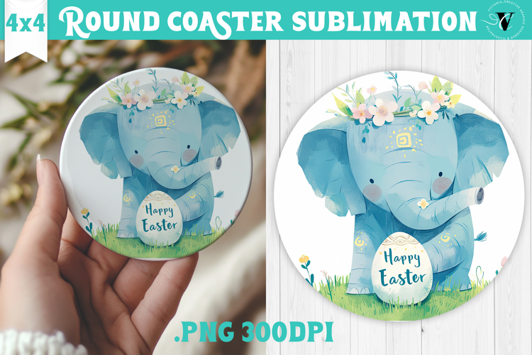 Easter Round Coaster | Watercolor Elephant | Happy Easter