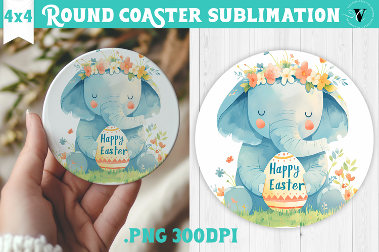 Easter Round Coaster | Watercolor Elephant | Happy Easter