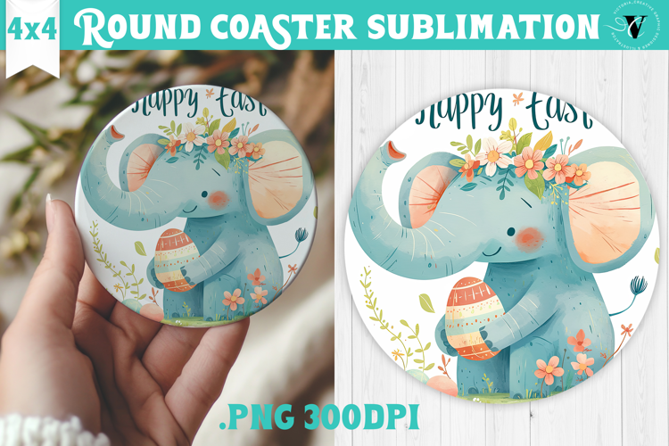 Easter Round Coaster | Watercolor Elephant | Happy Easter