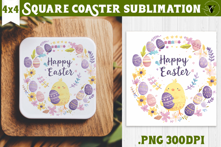 Easter Square Coaster | Watercolor Chick | Happy Easter