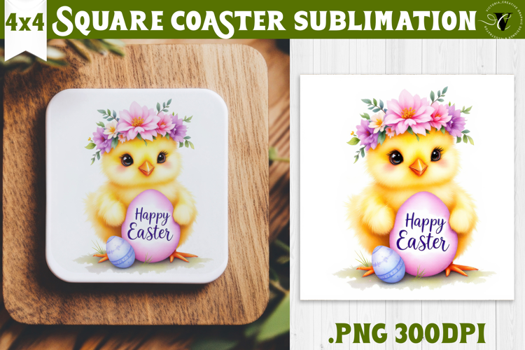 Easter Square Coaster | Watercolor Chick | Happy Easter
