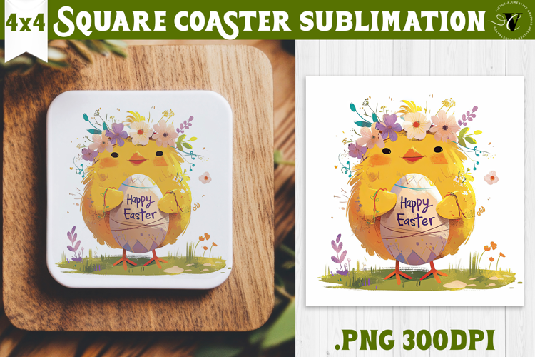 Easter Square Coaster | Watercolor Chick | Happy Easter