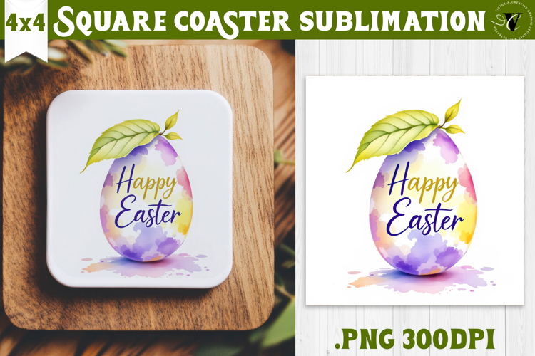 Easter Square Coaster | Watercolor Egg | Happy Easter