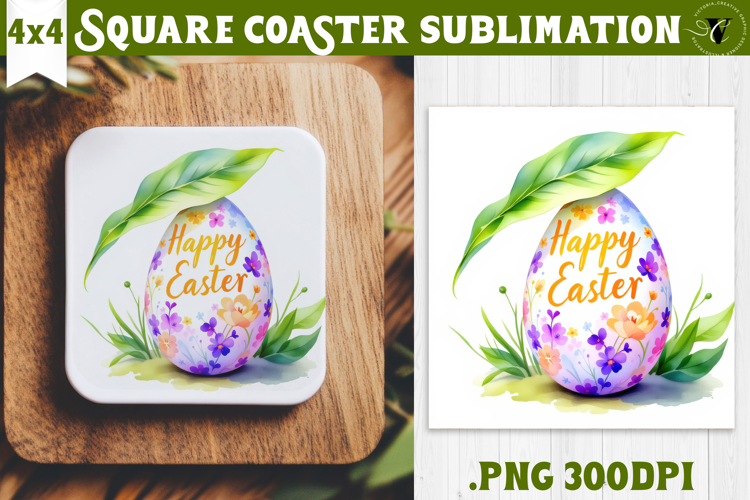 Easter Square Coaster | Watercolor Egg | Happy Easter