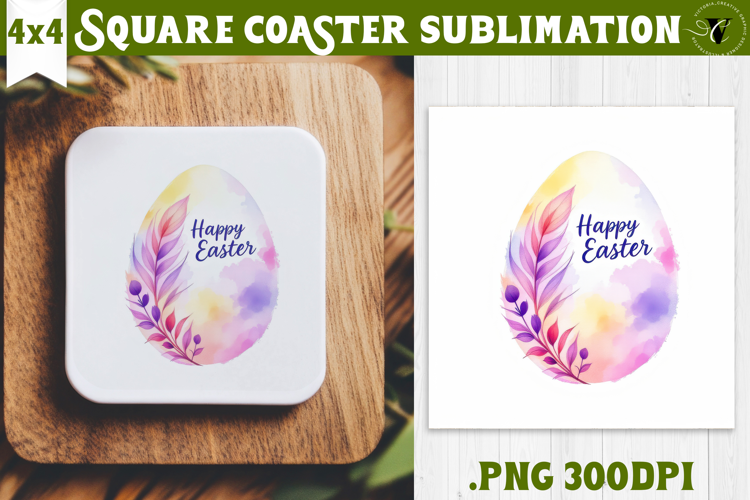 Easter Square Coaster | Watercolor Egg | Happy Easter