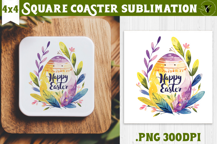 Easter Square Coaster | Watercolor Egg | Happy Easter