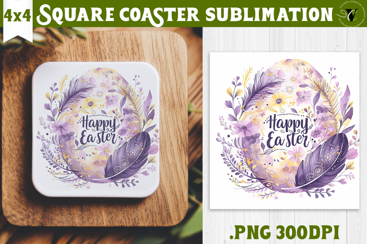 Easter Square Coaster | Watercolor Egg | Happy Easter